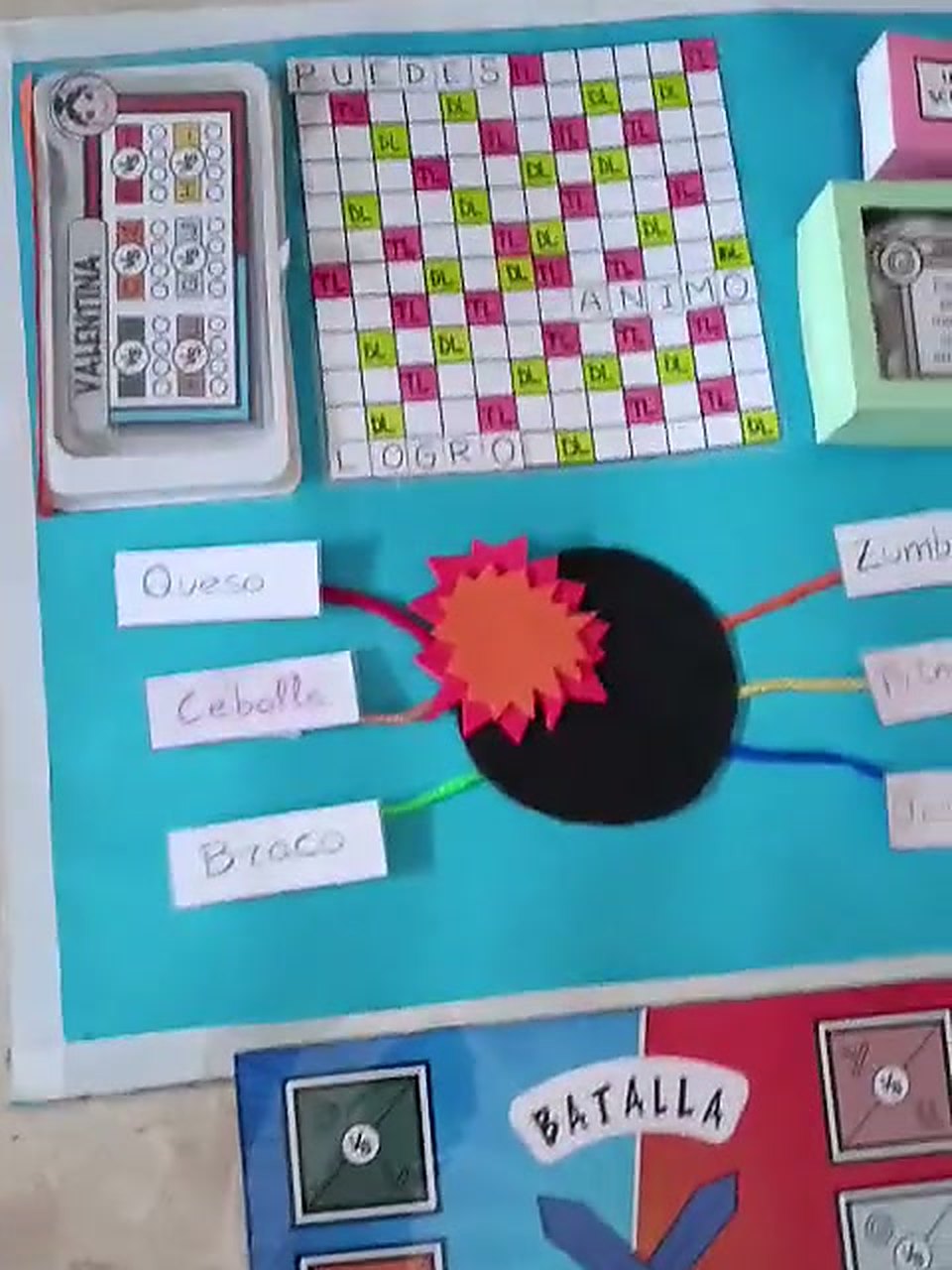 Batalla ortográfica. Tablero de juego y fichas de vocabulario