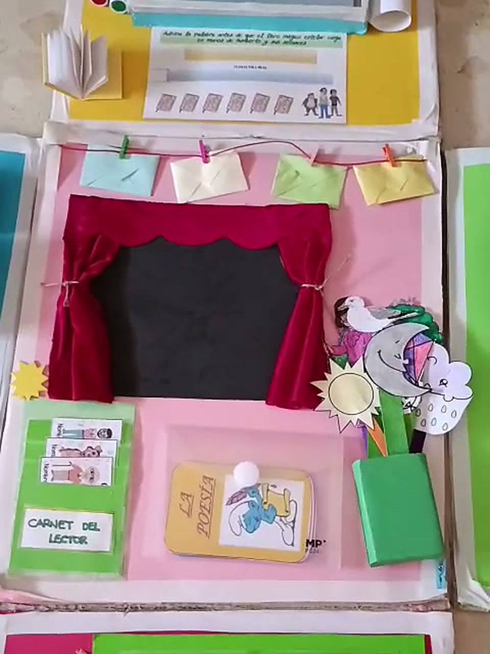 El rincón de lectura. Teatrillo, carnet del lector y tendedero de recomendaciones